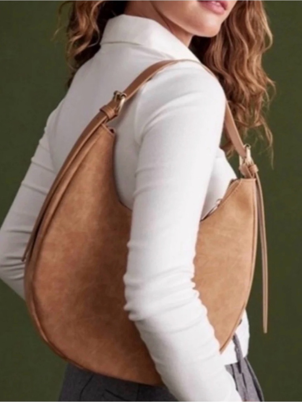 4th + Reckless Tan/Brown Faux Suede Crescent Shoulder Bag